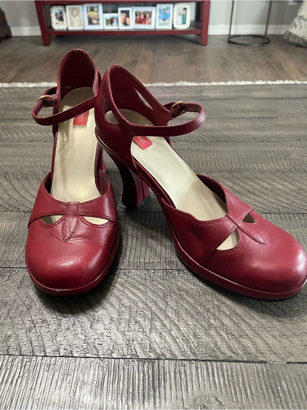 Esprit Burgundy Mary Jane Heels with Ankle Strap